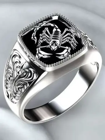New Wish Scorpio Engraved Men's Ring, European Silver-Plated Scorpion Anniversary Band