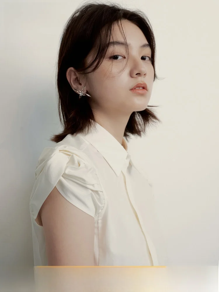 

Женская модная блузка Fussed Urban Collection из шелкового хлопка с коротким рукавом, цвета песок, абрикос, белый, оригинальный дизайн