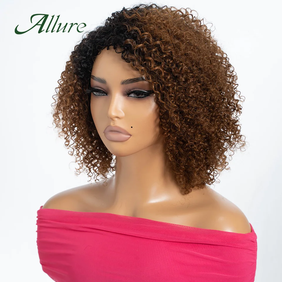 Jerry Curly Human Hair Wigs For Black Women Dark Brown Colored Short Curly Hair Glueless Wig Afro Kinky Hair Wigs Allure