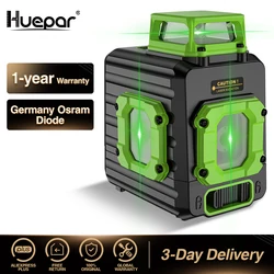 Huepar Cross Line Laser Level Green 360° Horizontal Two Vertical Lines Self-Leveling Li-ion Battery Type-C Charging Port & Hard