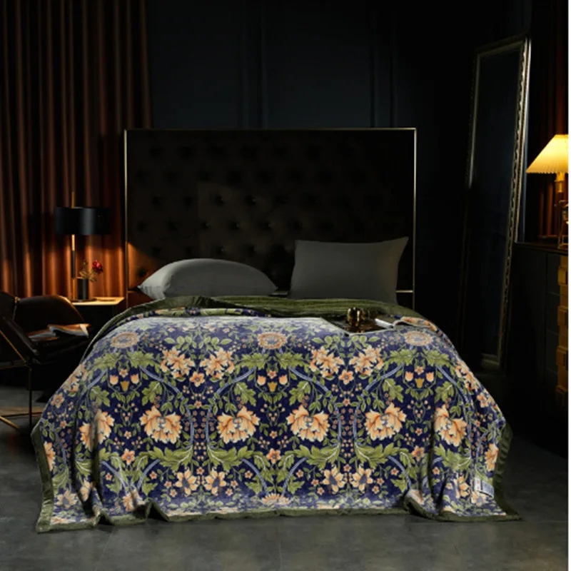 Reversible Flannel Victorian William Morris Birds Vintage Blanket Bedspread