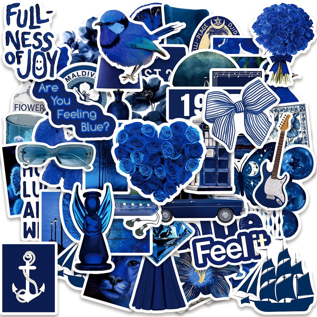 

50Pcs Ins-Style Deep Blue Artistic Stickers Travel Guitar Decals for Luggage Skateboards DIY Crafts BulingBulingStickers Store
