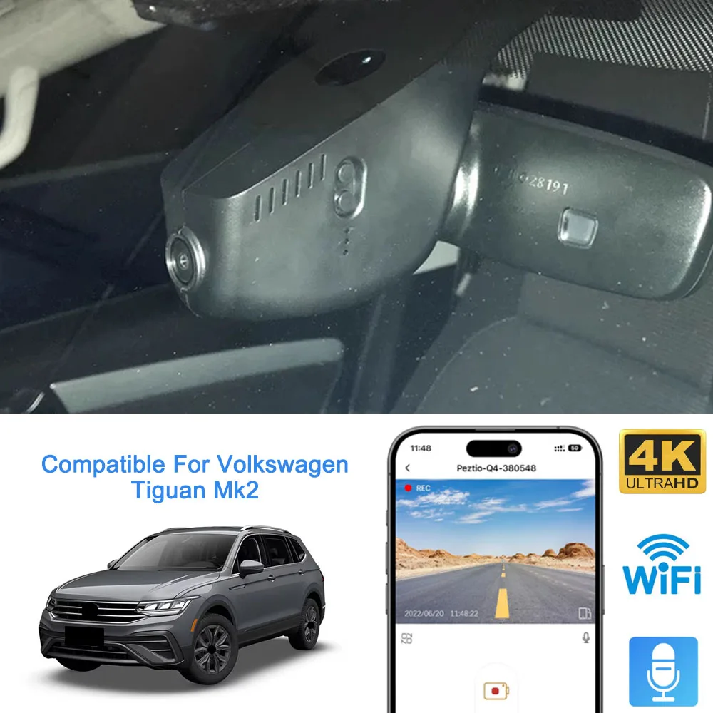 Mrec Dash Cam 4K Wifi cámara Dual delantera trasera para Volkswagen Tiguan R Line Vw Tiguan Mk2 2017 2018 2019 2020 2021 2022 2023 2024
