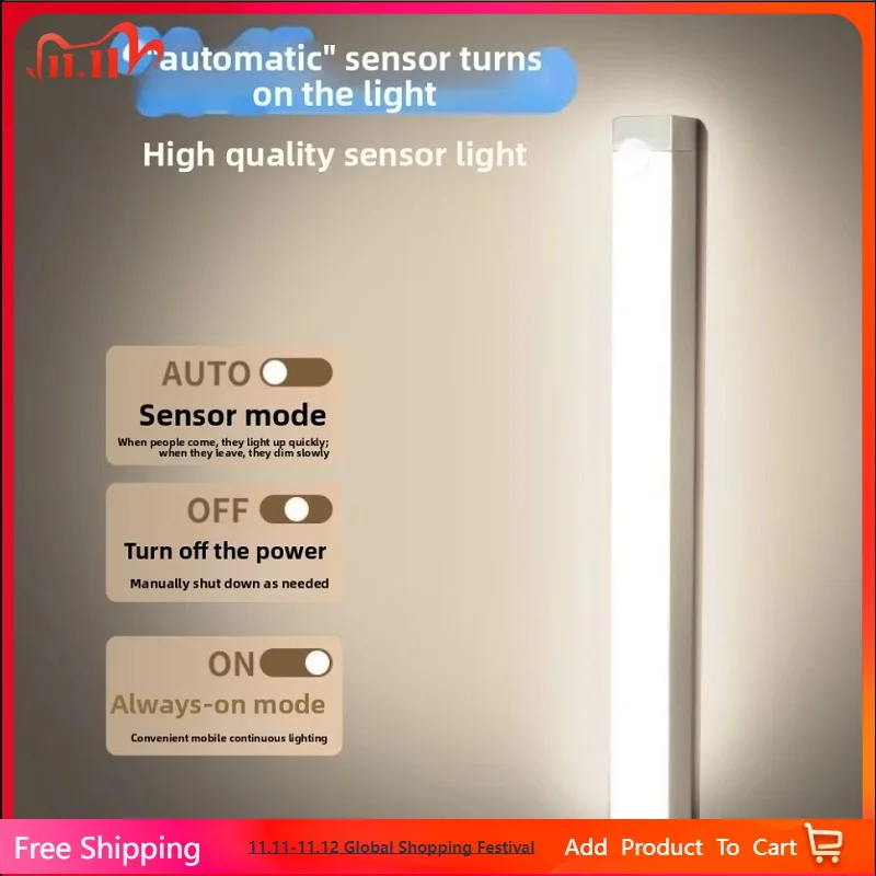 

30CM Type C Rechargeable LED Night Light Motion Sensor Under Cabinet Lamp for Kitchen Wardrobe Room Bedside Induction Bar Light