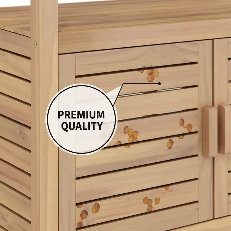 Outdoor Potting Bench Acacia Wood Garden Potting Table Planting Work Bench Station with Louvered Doors - view 4