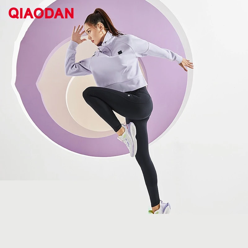 QIAODAN Women Sports Suit Autumn 2023 Tight Sportwear Fitness Long Sleeve Outdoor Jackets+Pants Running Suit 2PCS XWW12212336