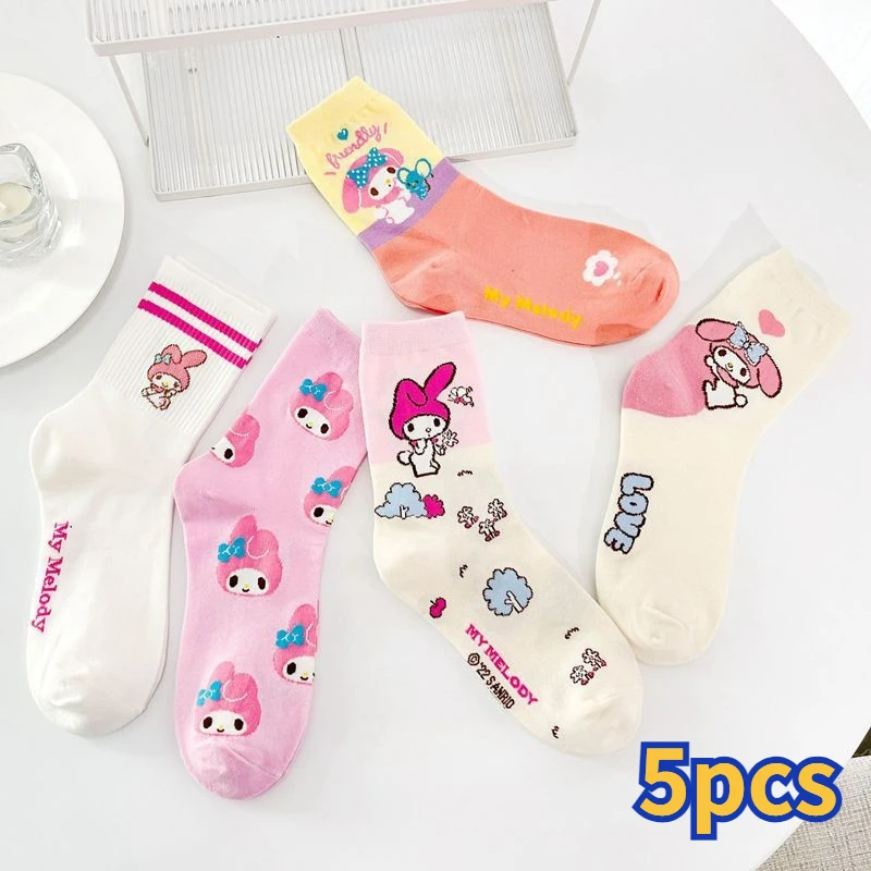 

Melody Series of New Women's Socks Cartoon Cute Kitty Tamagotchi Dog Melody Kuromi Pudding Colour Blocking Mid-calf Girls Socks