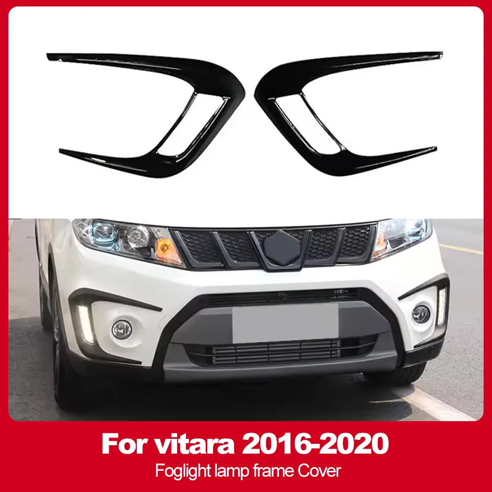 For vitara 2016-2020 Foglight lamp frame Cover Trim Head Front Grill ABS gloss black Sticker Car Accessories