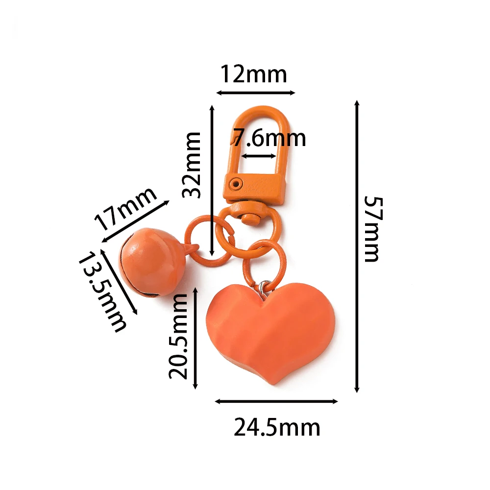 1pc Candy Color Metal Carabiner Heart Keychain with Bell Clip Hook Hanging Buckle Jewelry Making Accessories