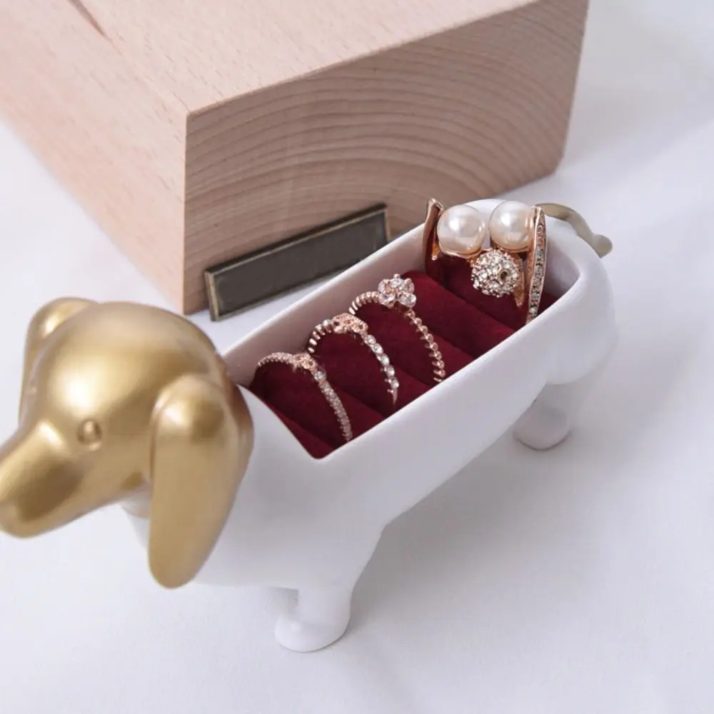 Kawaii Cute Dogs Dachshund Dog Ring Box Rings Holder Animal Puppy Jewelry Display Stand Creative Vintage Ring Storage Rack Gift