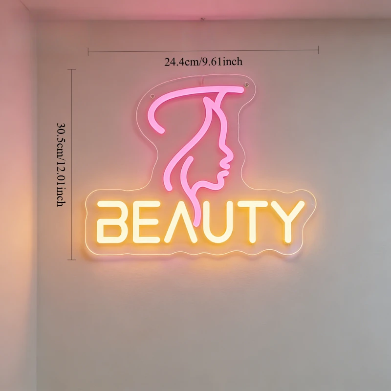 Beauty Neon Sign Female Face Silhouette LED Wall Art for Home Decor Cafe Bar Bedroom Romantic Lighting Handmade Gift Neon Light
