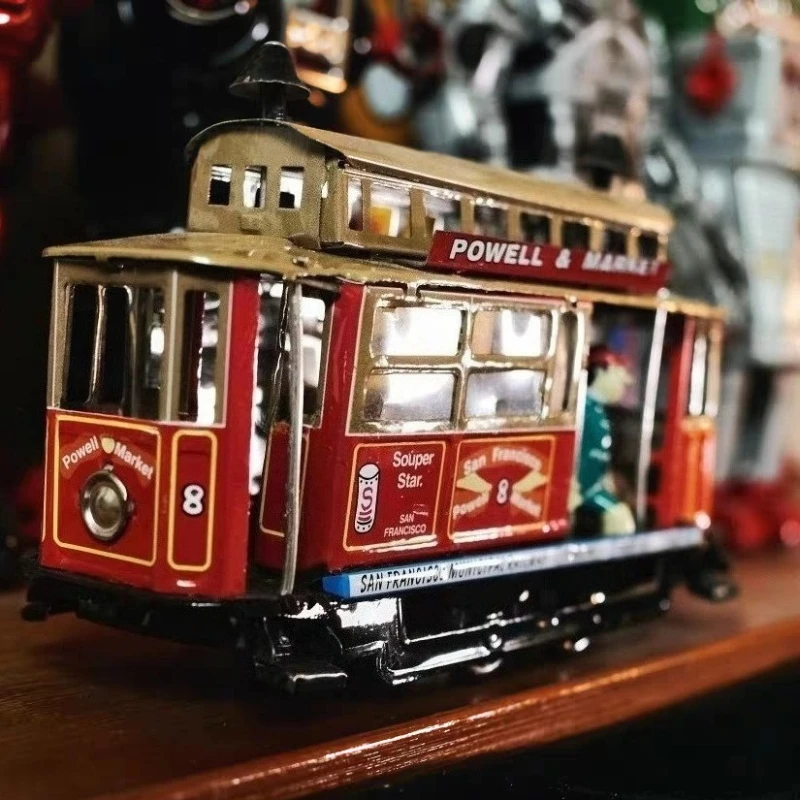 

Mechanical Toy Metal Tin Los Angeles Trolley Clockwork Toy Funny Collection Retro Wind Up Toy Figures Model Kids Gift