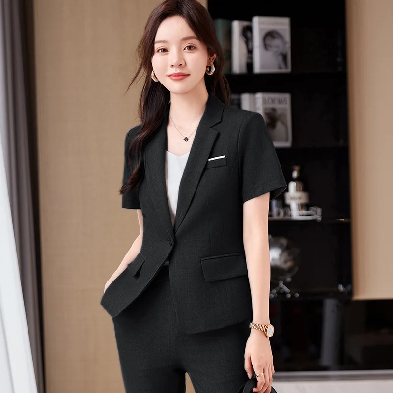 Business Suit Women's Summer Short-Sleeved Front Desk Reception Hotel Formal Wear Beauty Salon Temperament Overall Work Clothes