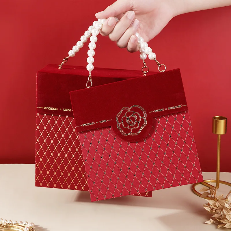 Camellia Hot Stamping Material Pearl Handheld Fragrant Gifts Boxes Wedding Souvenirs Christmas Empty Box Packaging Red White
