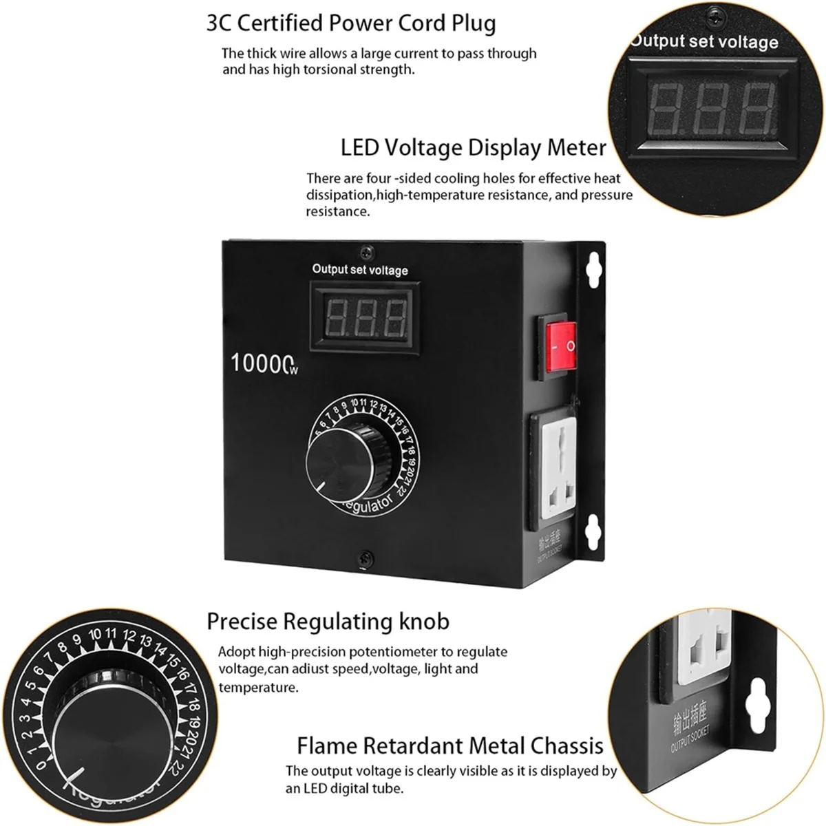 AAA87 10000W SCR AC Variable Speed Controller, Fan and Motor Speed Control 120V-220V AC, 22A, Ideal for Electric Tools Eu Plug
