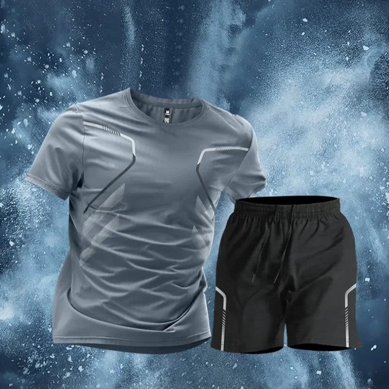 

A complete set of men's ice silk quick-drying sportswear, fitness T-shirts, running and badminton training suits