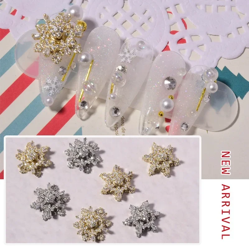 1Pc hot selling rotatable big snowflake spinner bead, double-layer durable zircon rhinestone for premium nail art decoration