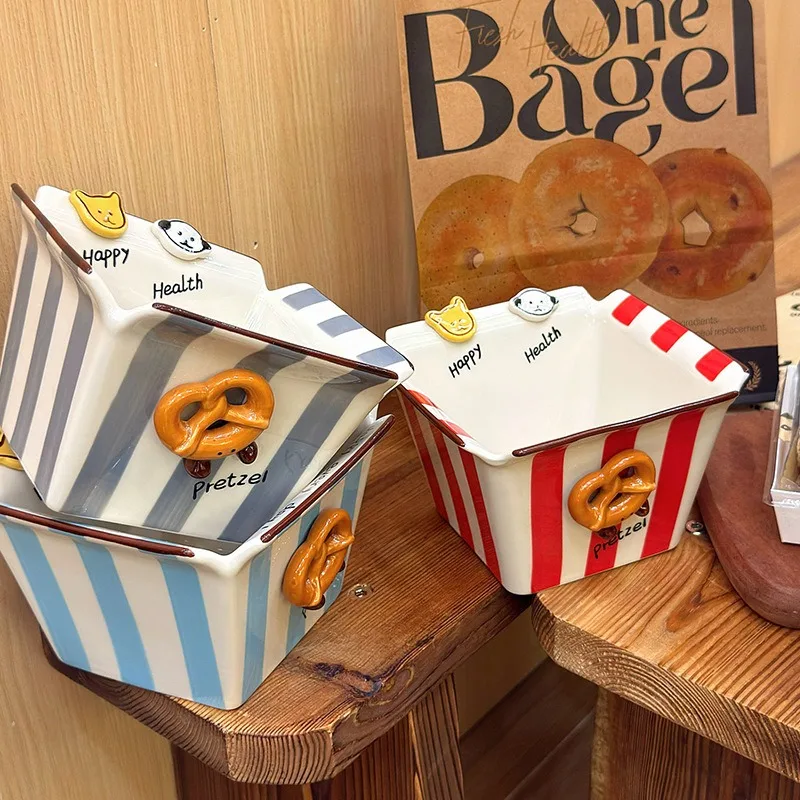 Aperitivos para cachorros, cuencos de cerámica para aperitivos, cuencos de sopa para el hogar, cuencos cuadrados profundos, aperitivos, pollo frito, cubos para patatas fritas, palomitas de maíz