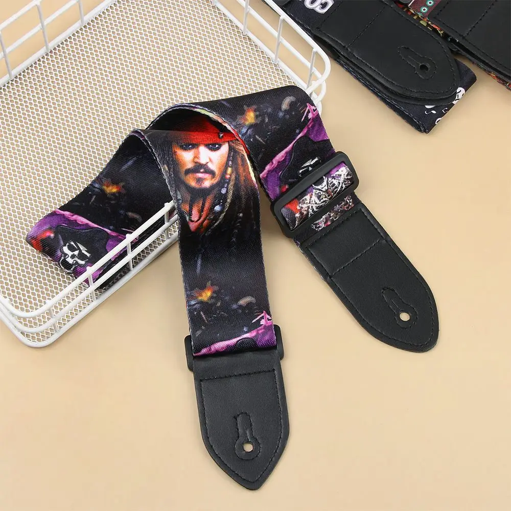 Colorful Print Style Guitar Strap for Acoustic Electric Guitar&Bass Adjustable Nylon Guitar Belt PU Leather End Guitar Accessory