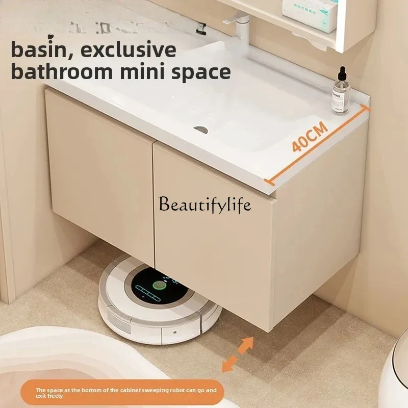

yj21 small apartment bathroom cabinet combination ceramic integrated basin solid wood washing table