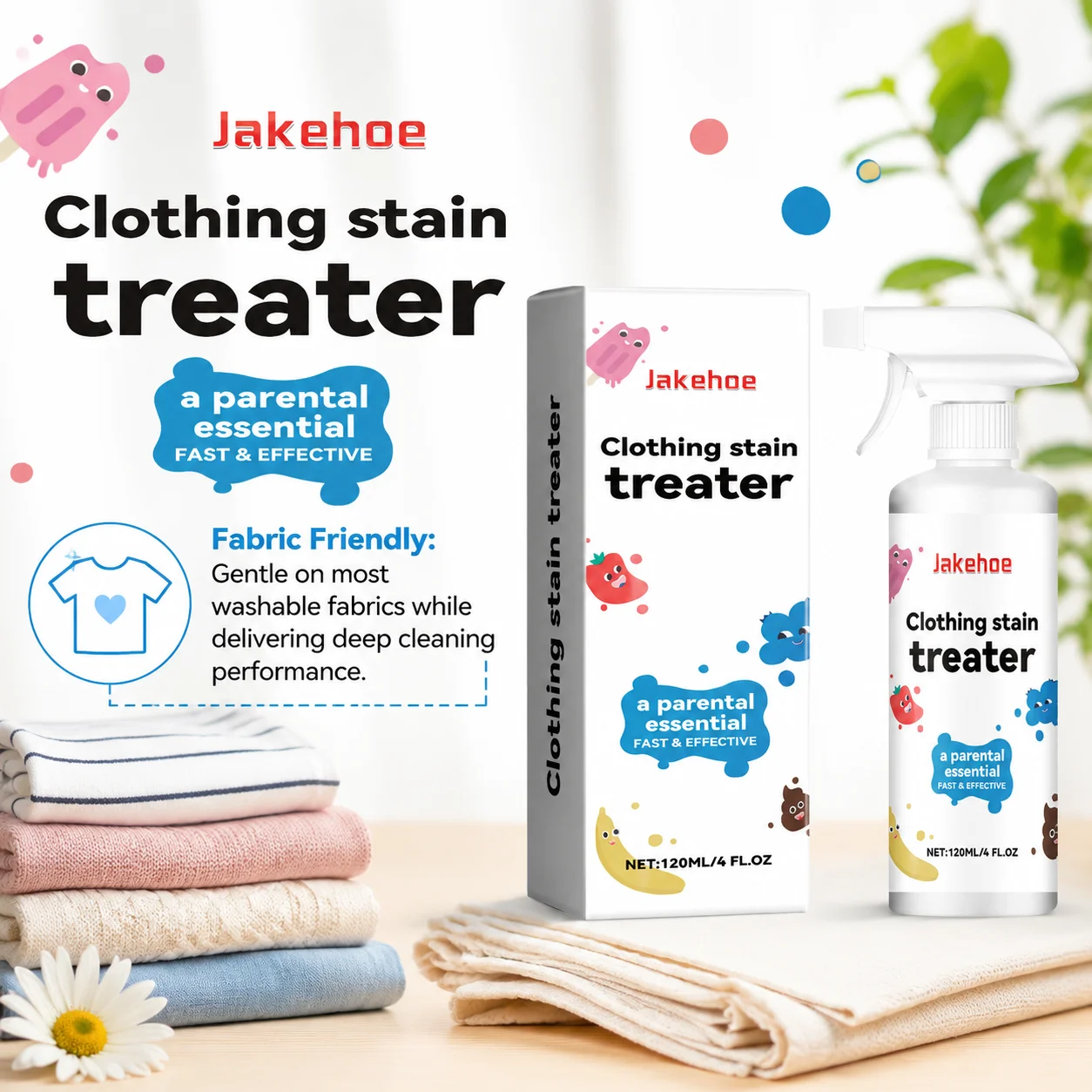 120ml All Colour Stain Remover Spray for Clothes & Fabrics Multi-Purpose Laundry Pre-Treatment Instant Fabric Stain Cleaner
