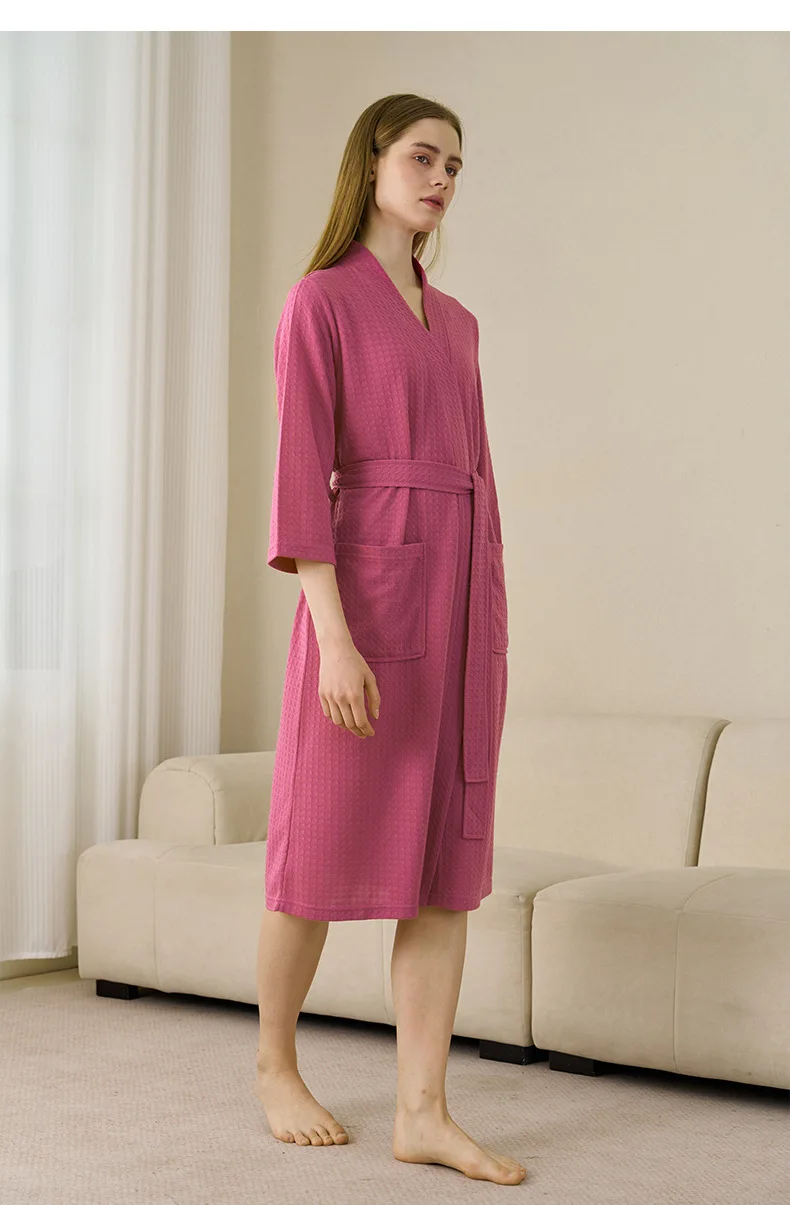 Herren Waffelstrick-Bademantel, Leichter Weicher Spa-Bademantel mit Taschen & Gürtel, Atmungsaktiver Saugfähiger Waffel-Kimono, Schlafbekleidung für Zuhause – Detail 26