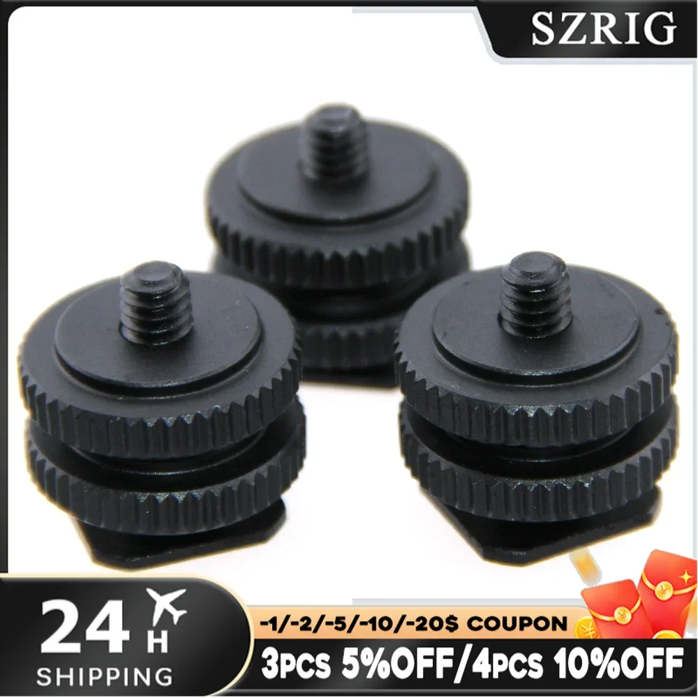 SZRIG 카메라 핫슈 마운트 어댑터, 전화 거치대 듀얼 너트 콜드 슈 어댑터 브래킷, 액세서리용, 1/4 인치 및 3/8 인치, 3 개