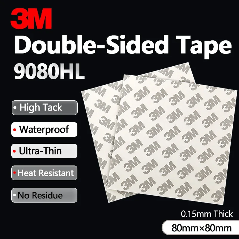 3M 9080HL Double-Sided Tape Sheet 80×80mm Ultra Thin High Tack Waterproof Heat Resistant No Residue for Car Accessories