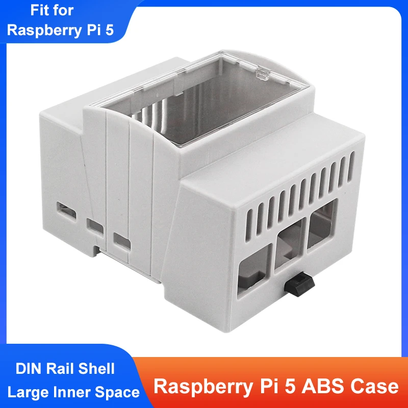 Raspberry Pi 5 ABS Case DIN Rail Shell Large Inner Space Clear Top Windows Electrice Box Optional Office Active Cooler for RPi 5