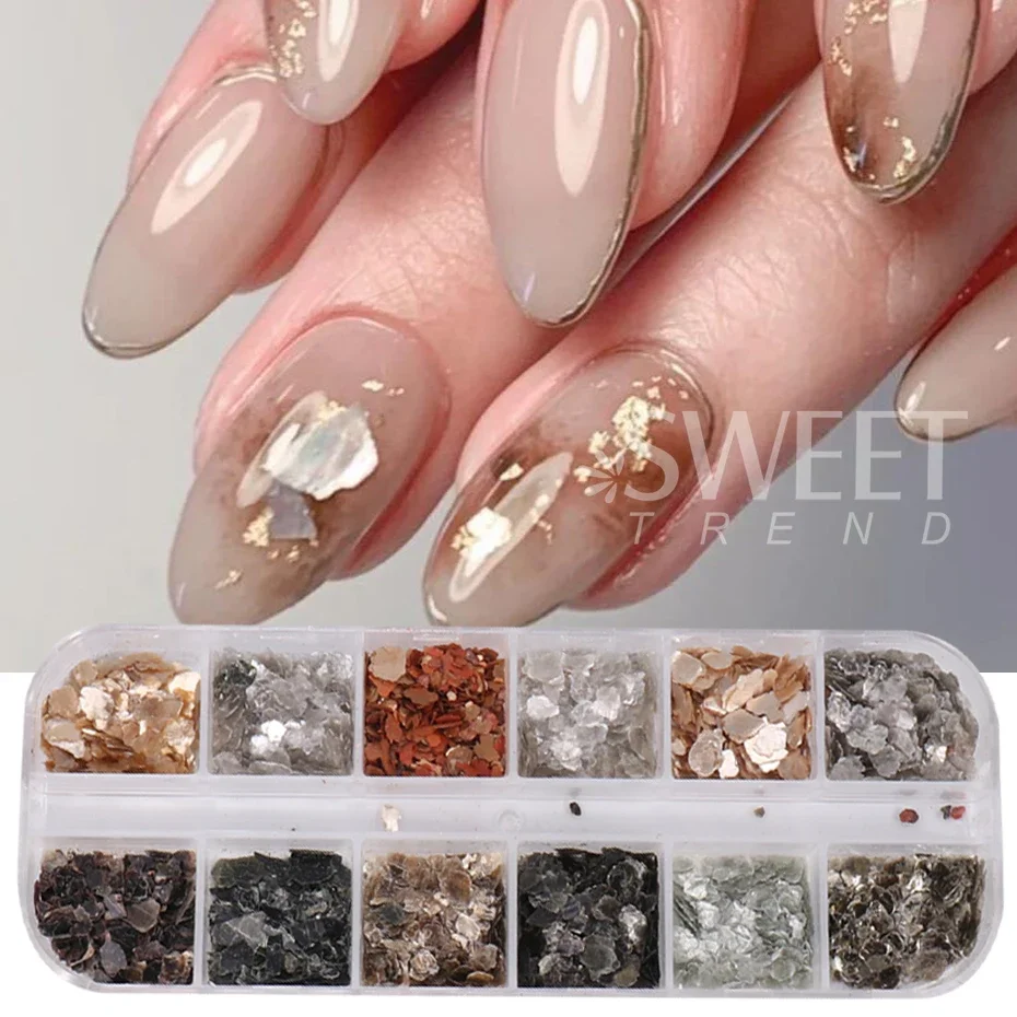 3D muszla Abalone dekoracje artystyczne do paznokci brokat nieregularny marmurowy kawałek miki klejnot perła naturalny Manicure płatki Paillette