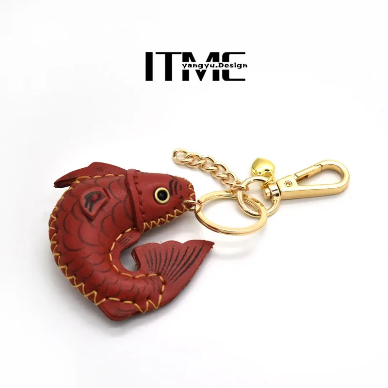 Genuine leather good luck koi fish first layer cowhide bag pendant handmade car keychain holiday national style hand account