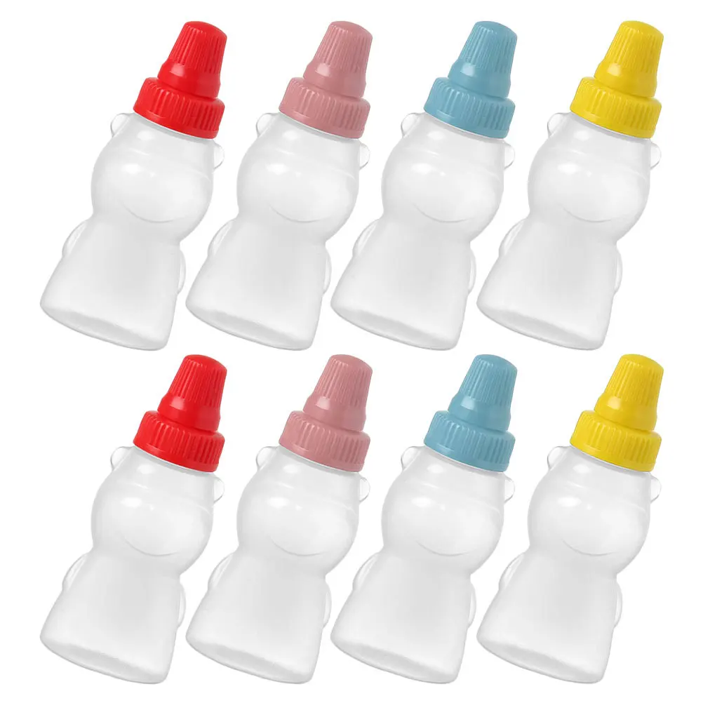 8Pcs Mini Bear Sauce Bottles Plastic Reusable Condiment Containers for Soy Sauce Ketchup Salad Dressing Outdoor Kitchen