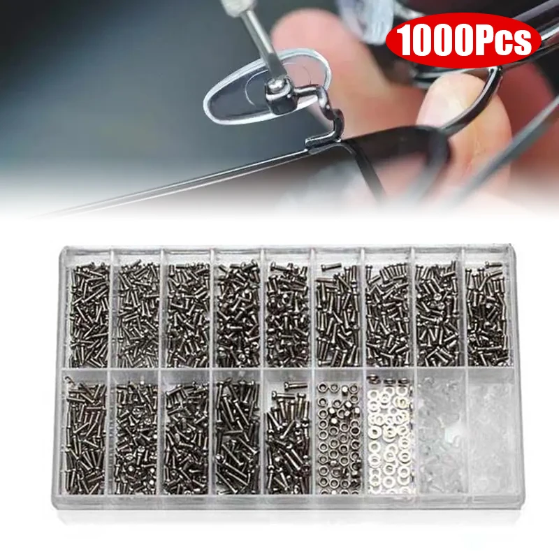 

1 Box Stainless Steel 1000PCS Glasses Sunglasses Spectacles Watch Tiny Screws Nut Assortment Repair Tool Kit