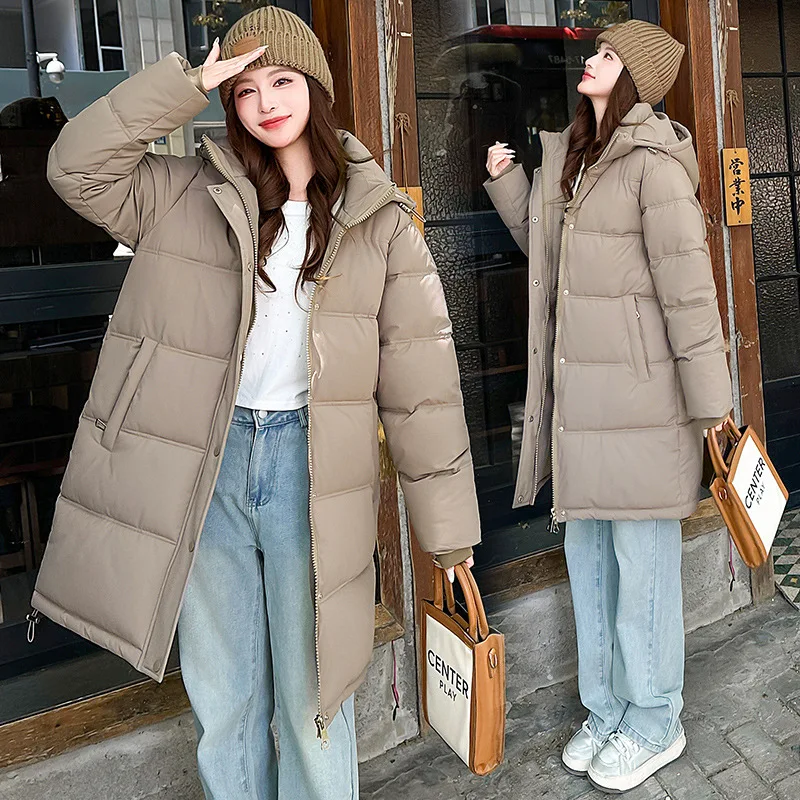 Parkas Women Mid Length Coats Hooded Zipper Jackets Thick Warm Y2k Streetwear Elegant Casual Jacket Work Coat Autumn Winter 2025