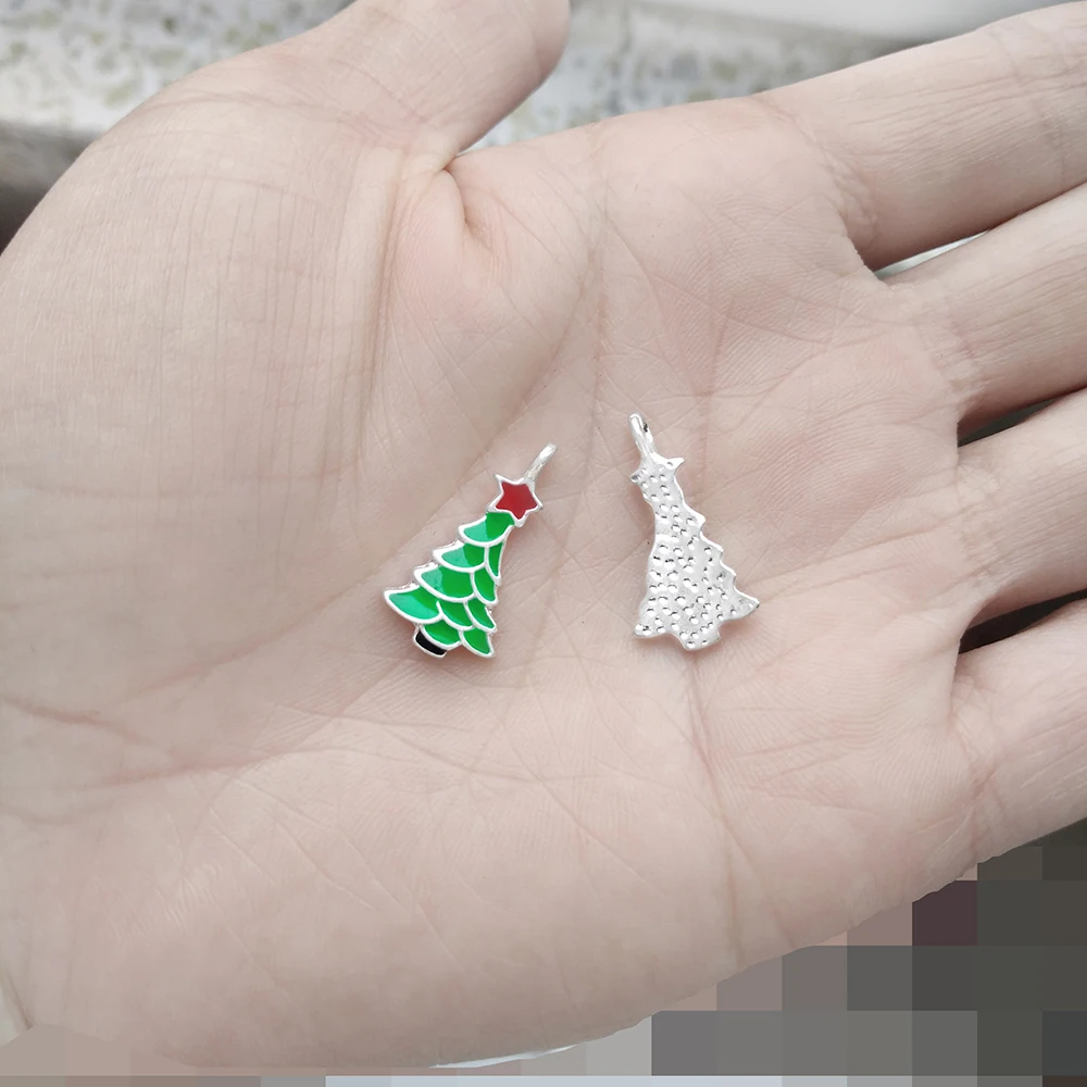 Christmas Ttree Charm Bracelets Diy Dangles Enamel Components Earrings Hanging 10pcs Jewelry Creation Handmade Parts Supplies