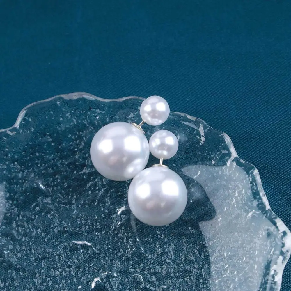 Double Big Small Imitation Pearl Stud Earrings Women Simple Round Ball Brincos Wedding Jewelry Birthday Friend Christmas Gift