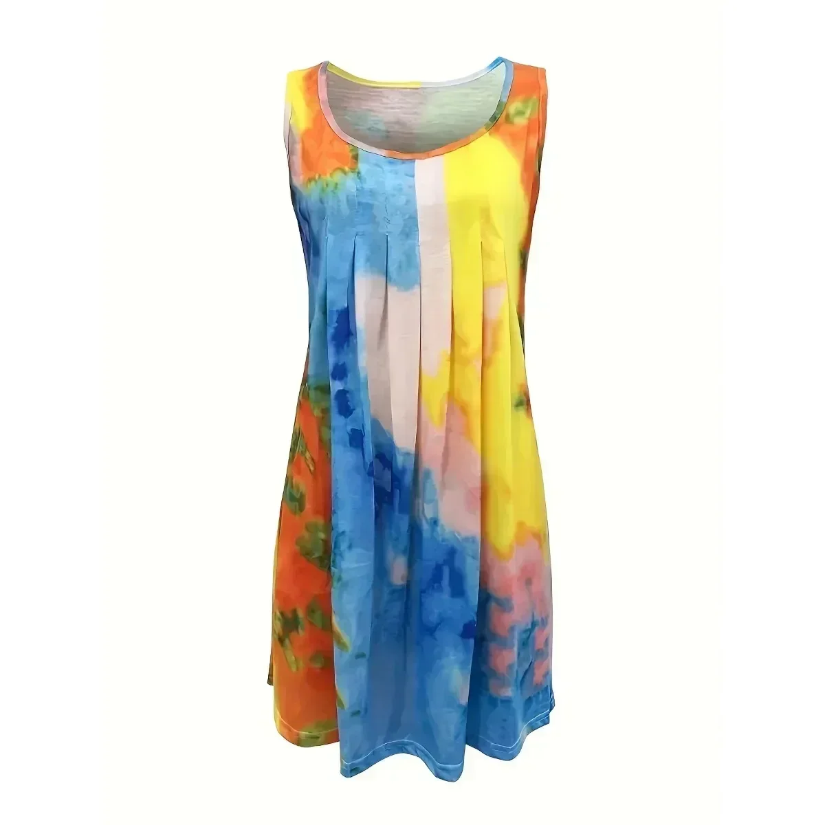 Letnia damska sukienka bez rękawów w dużych rozmiarach, typu tie-dye, kamizelka, mini sukienka, modna, swobodna sukienka plażowa