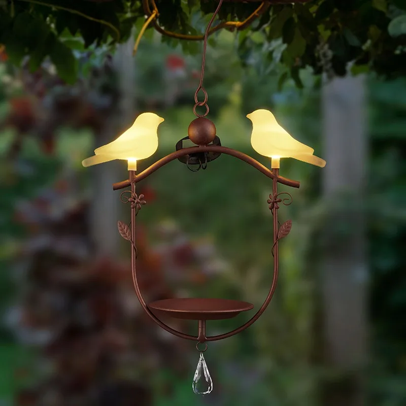 

Outdoor Garden Bird Feeder Lighting Bathtub Hanging Metal Solar Garden Decoration