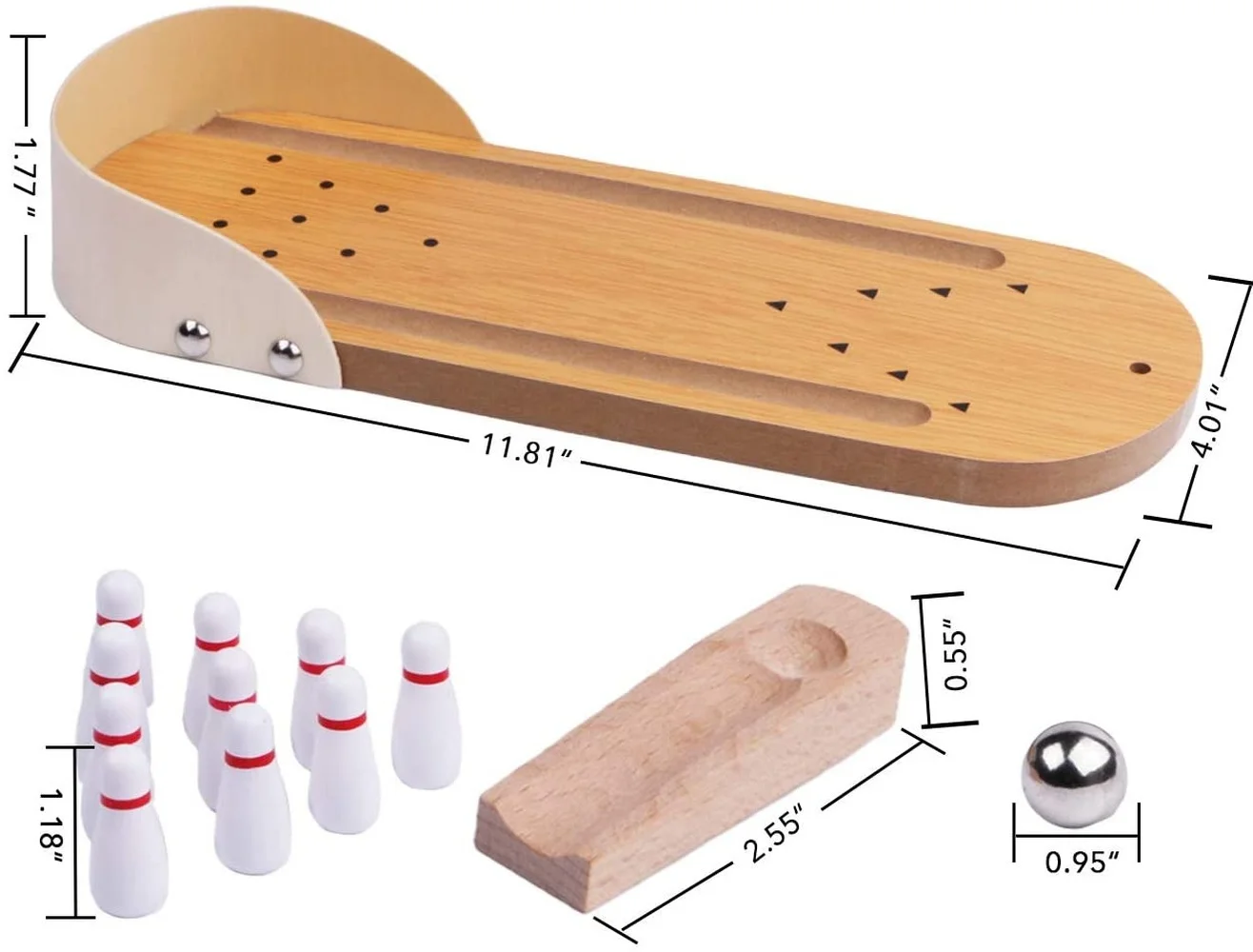 Mini Bowling Game Set with Wooden Board, Tiny Bowling Office Desk, Stress Relief Gadgets, Adults and Kids