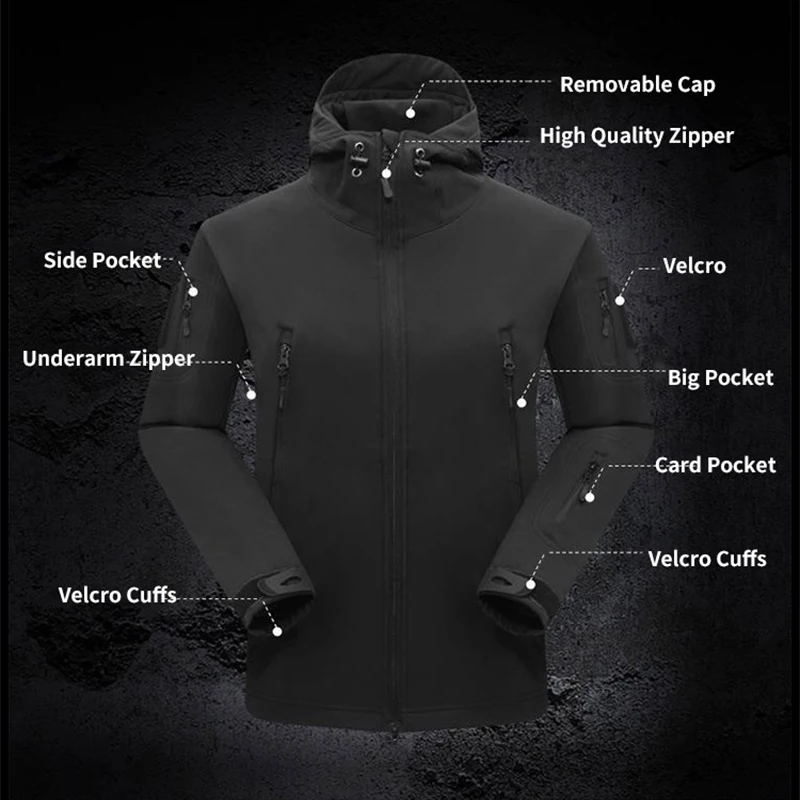 Outdoor Shark Skin Warmth Set Camo Plush Thickened Coat Autumn/Winter Racing Top Does Not Include Cuff Logo Pattern