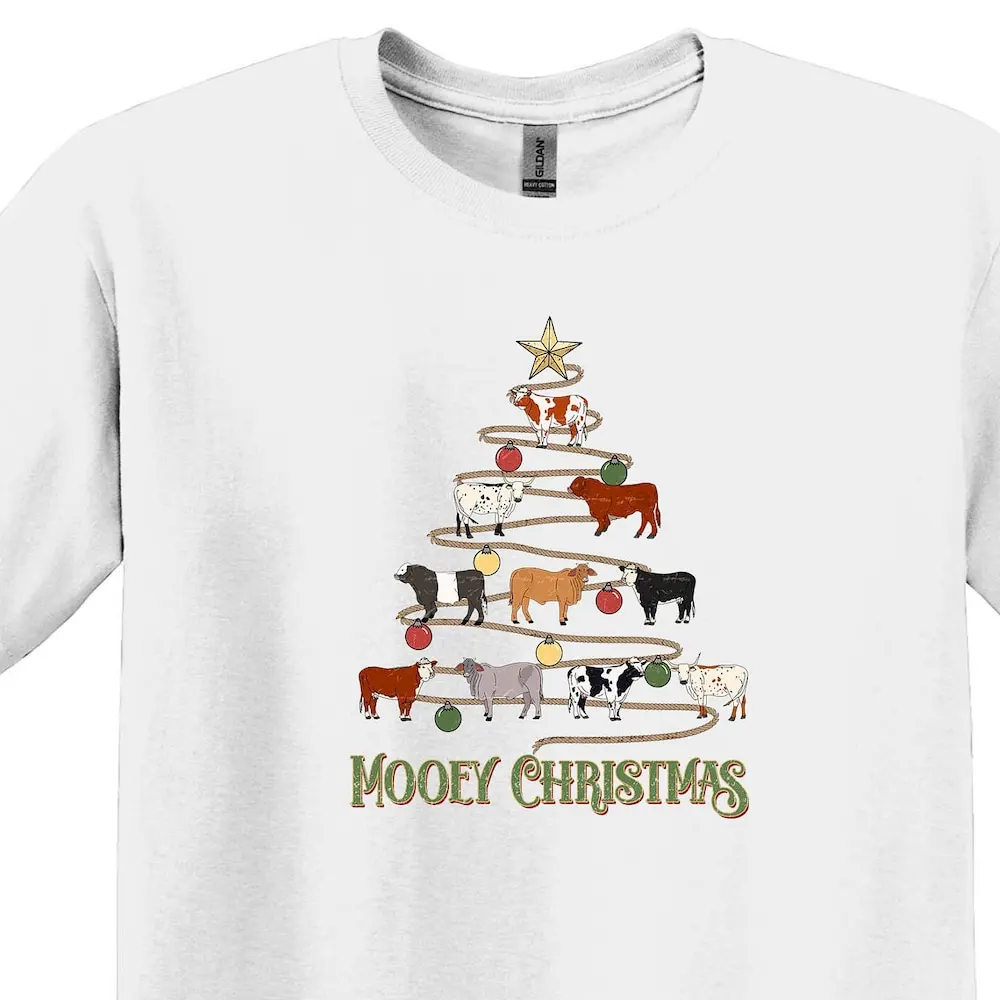 Mooey Christmas T Shirt Kids Funny Western Merry