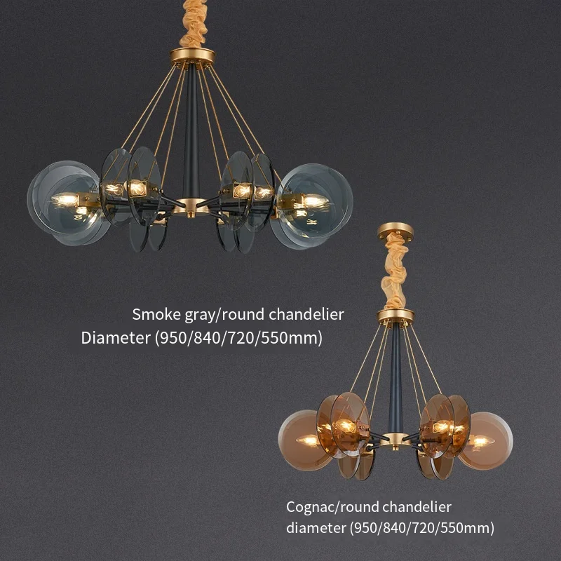 

YEBMLP Round Glass Chandelier Indoor Luxury Decor Hanging Light Amber Smoky Gray Pendant Lamp For Bedroom Parlor Dining Kitchen