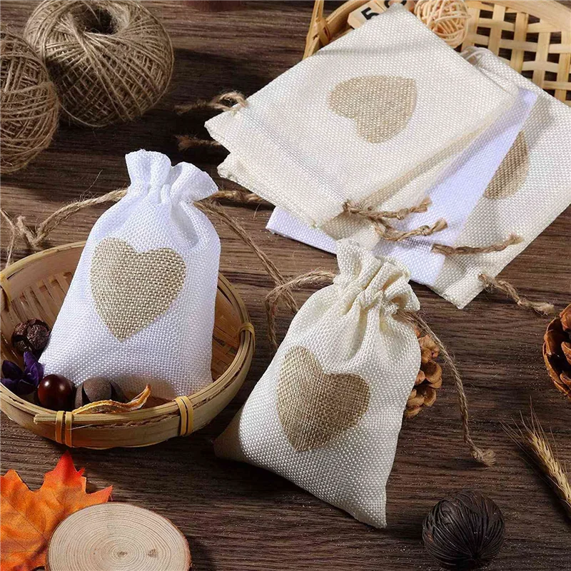 

Y51A-Burlap Bags, 40Pack 4X5.5Inch Drawstring Heart Burlap Gift Bag Candy Pouches Linen Pockets For Valentine's Day Christmas