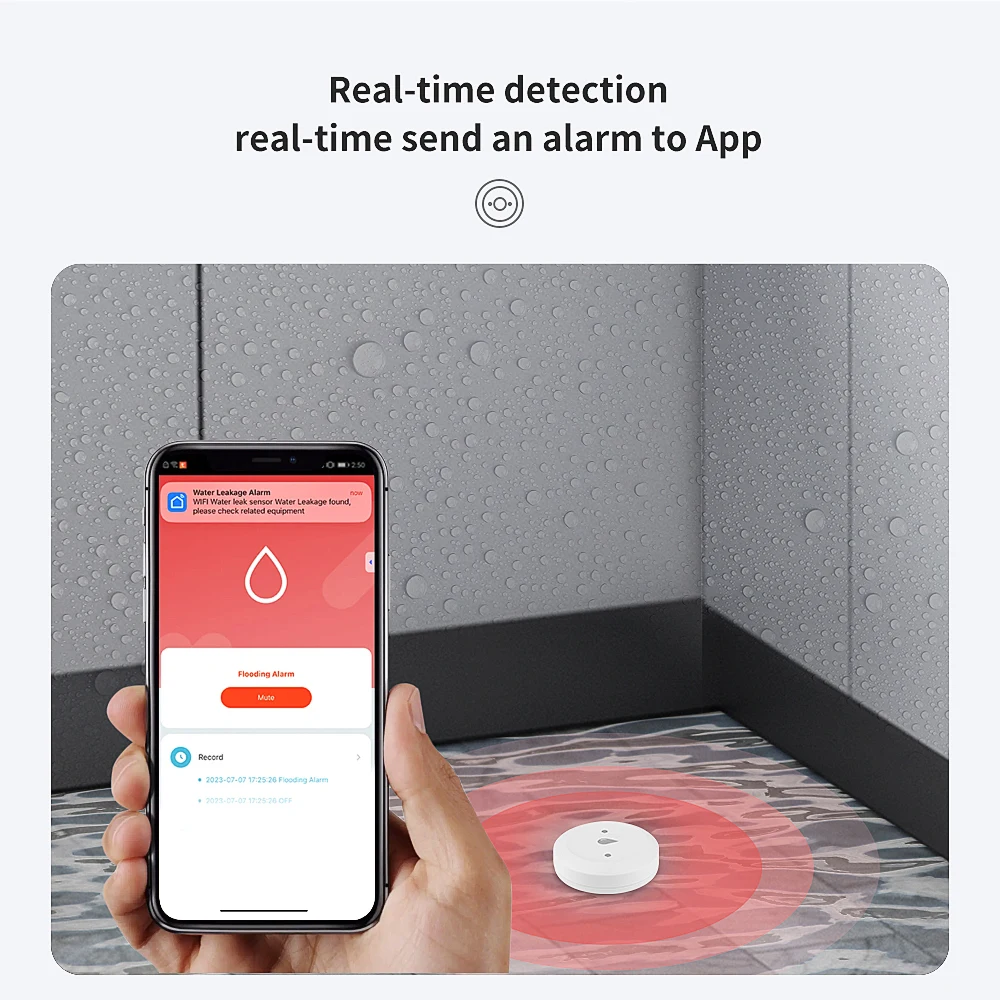 Tuya ZigBee Flood Sensor Water Leakage Alarm Security Protection Detector Smart Life Real-time Remote Monitoring Hub is Required