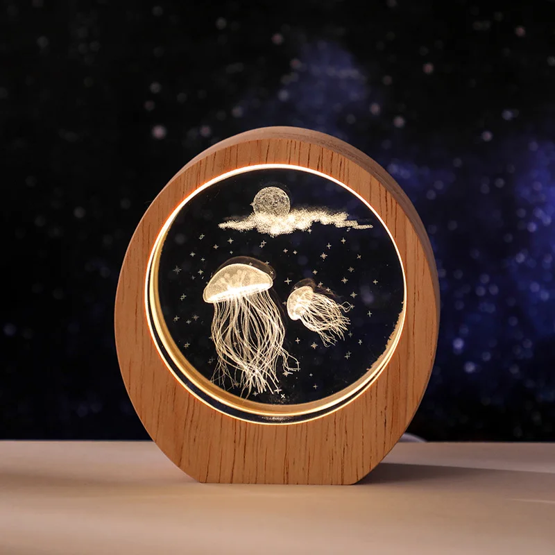 Image 4: Lampe de nuit en cristal 3D personnalisée, logo et texte sur mesure, lampe planète, base en bois, décoration de bureau, cadeau d'anniversaire pour amis et famille