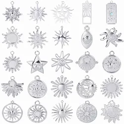 5pcs Silver Color Sun Pendant Jewelry Making Supplies Titanium Stainless Steel Charms Bulk Vintage DIY Women Men Charm Material