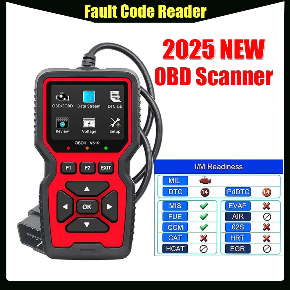 V519 سيارة obd2 الماسح الضوئي أداة تشخيص رمز قارئ سيارة جهاز قياس الجهد الكهربائي محرك خطأ رمز الماسح الضوئي شحن تستر أداة تشخيصية