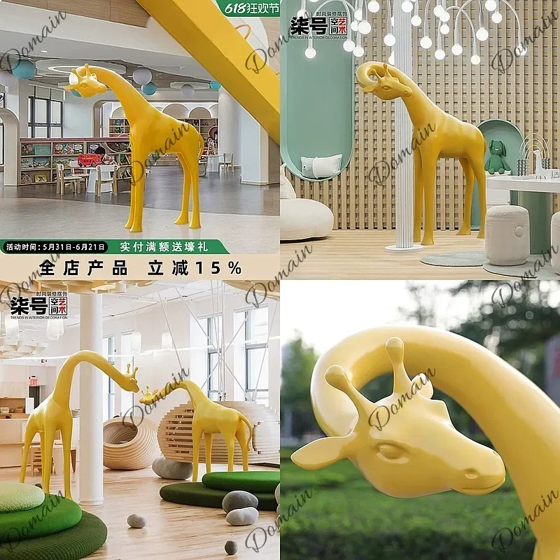 BJ Luxury Large Creative Fiberglass Giraffe Floor Statue, Hotel Lobby Sales Office Decoration