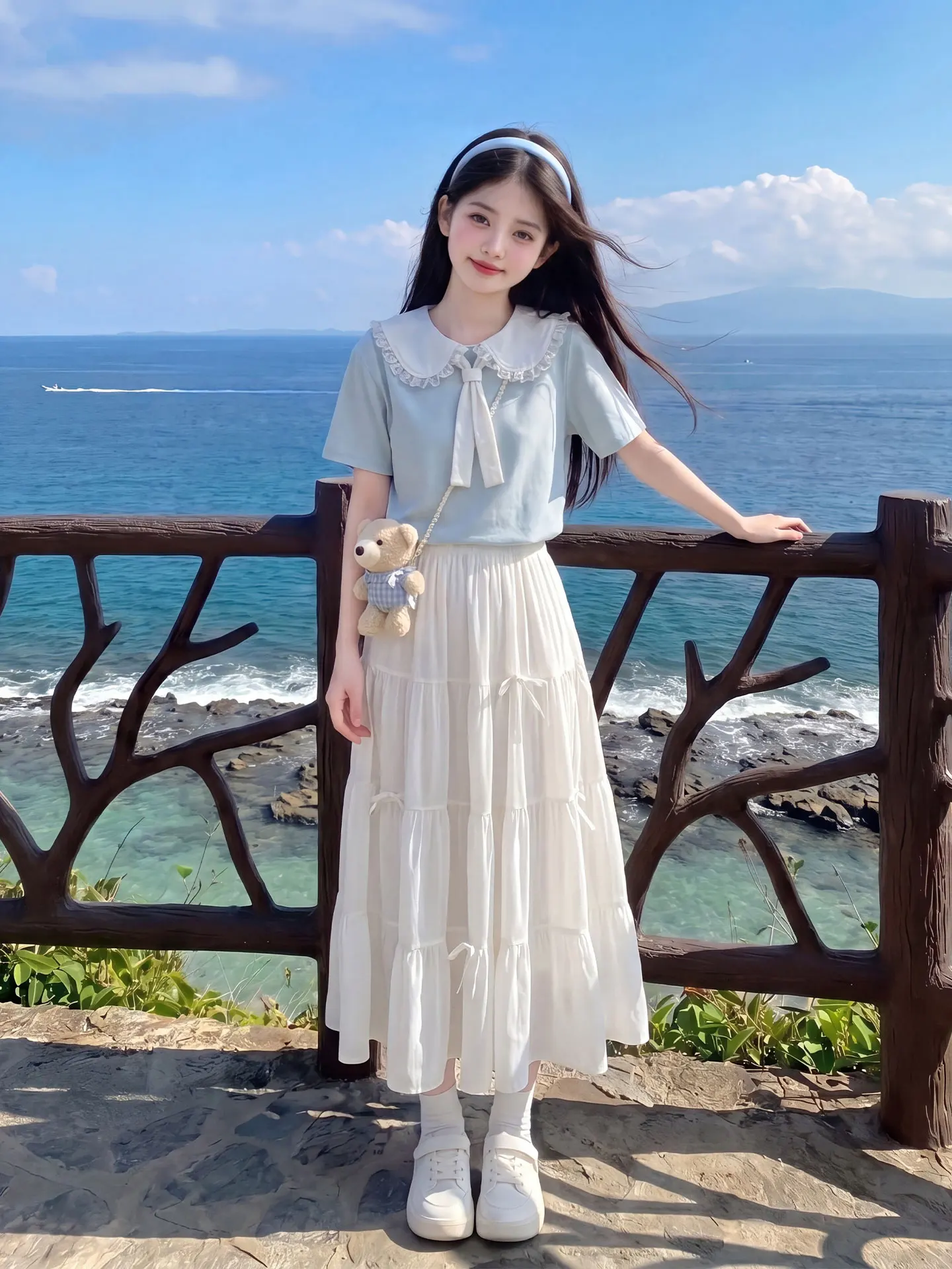 Conjunto de Vestido de Verão para Meninas, Tamanho Infantil, Manga Curta, Roupa de Praia para Férias, Tecido de Poliéster Lev...