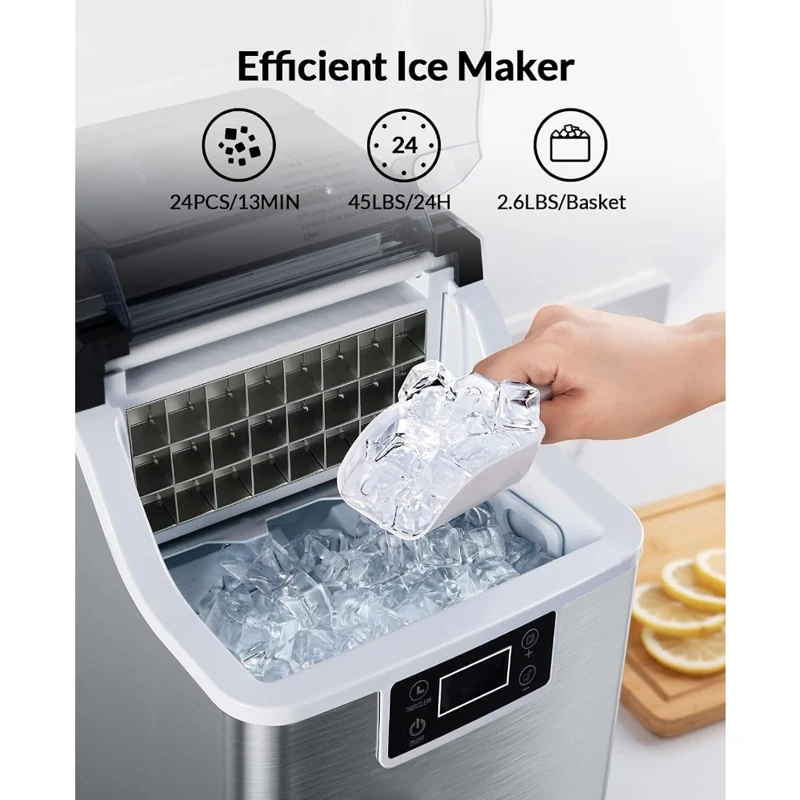 Ice Makers Countertop 45lbs Per Day 2 Ways Add Water Auto Self Cleaning Stainless Steel Ice Machine